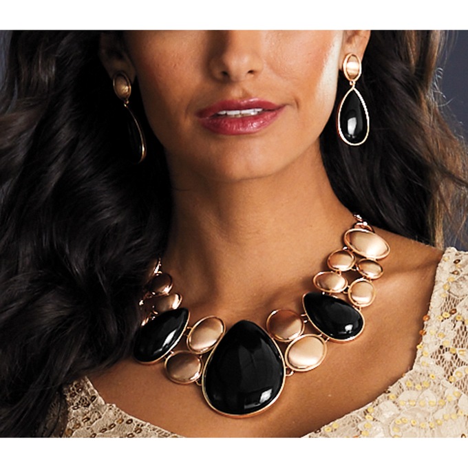 Faux-Stone Teardrop Necklace and Earring Set, , large