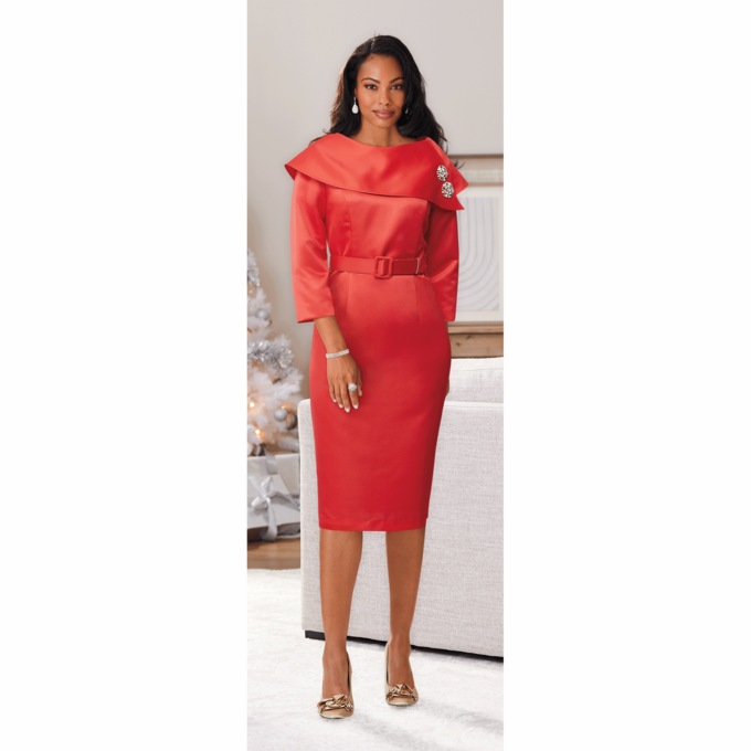 Shawl-Collar Sheath Dress, , large