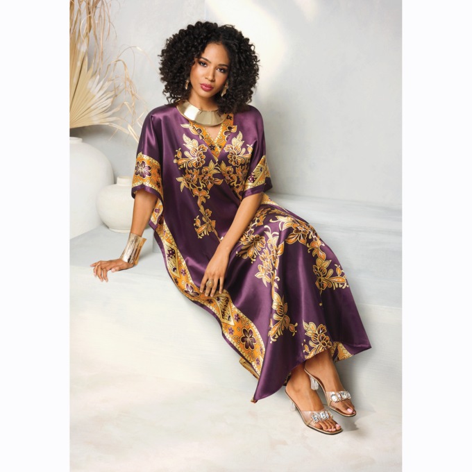 Blare Long Caftan, Plum, large