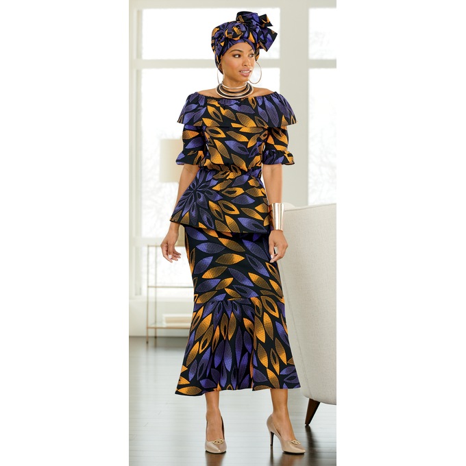 Ombre Leaf-Print Skirt Set, , large