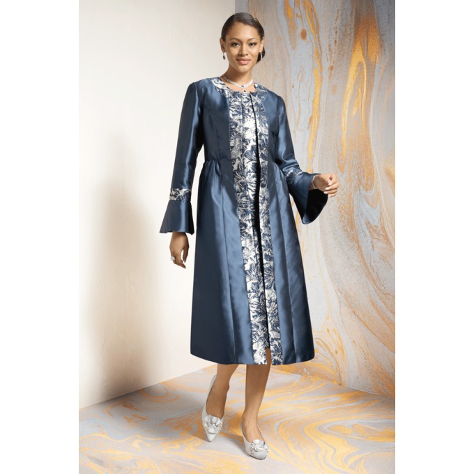Shakese Metallic-Jacquard 2-Piece Midi Jacket Dress with Bell Cuffs, , large