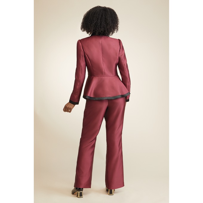 Adora Satin Button-down Jacket with Peplum and Bow-like Collar, , large
