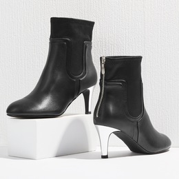 Back-Zip Contrast-Heel Bootie, , large