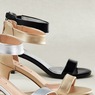Faux Patent Back-Zip Sandal with Heel, Black, large