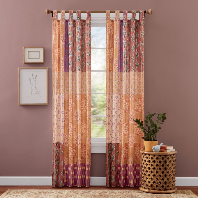 Kantha-Look Stitched Tab Top Window Panel, , large