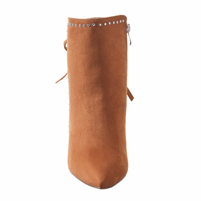 Studded Faux-Suede Bootie for Women with Decorative Tie and 2.5” Cone Heel, , large