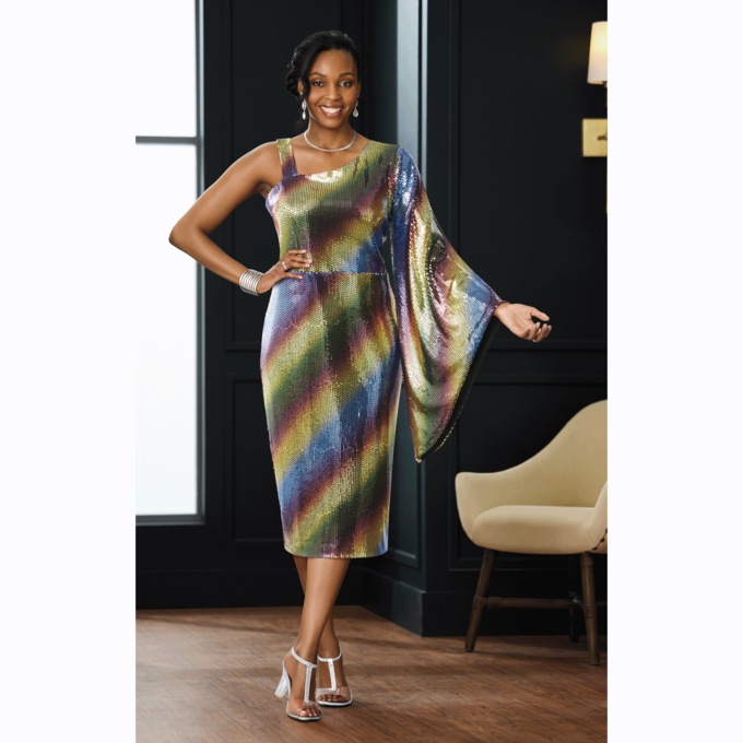 Rainbow Sequin Cocktail Dress, , large