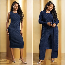 Lavana 4-Piece Rib-Knit Women&#39;s Wardrober Set with Duster, Tank, Pant and Skirt, , large