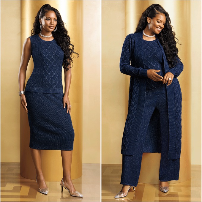 Lavana 4-Piece Rib-Knit Women's Wardrober Set with Duster, Tank, Pant and Skirt, , large