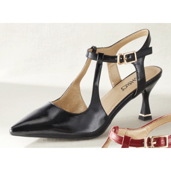 Double T-Strap Pump for Women in Faux-Patent Leather with Vintage Styling, , large