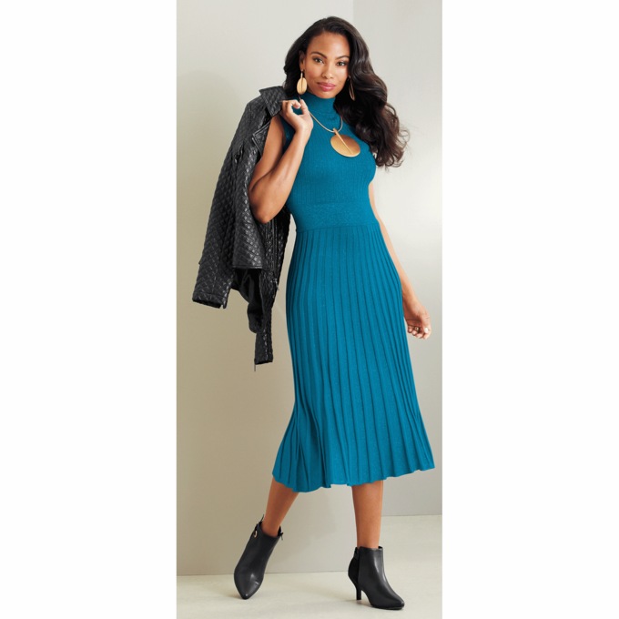 Reeva Pleated Sweater Dress, , large