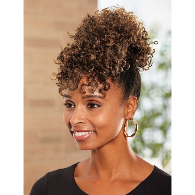 Curly ponytail discount with straight bang