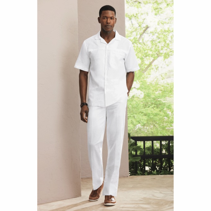 Linen Cotton Pant Set, White, large