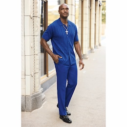 Stacy Adams Jacquard Stripe Pant Set, , large