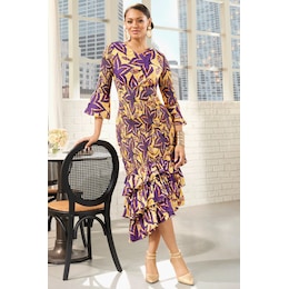 Janaya Smocked-Waist Fit-and-Flare Dress with Asymmetrical Ruffles, , large