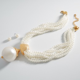 Faux-pearl Drop Multi-strand Necklace And Earring Set, , large