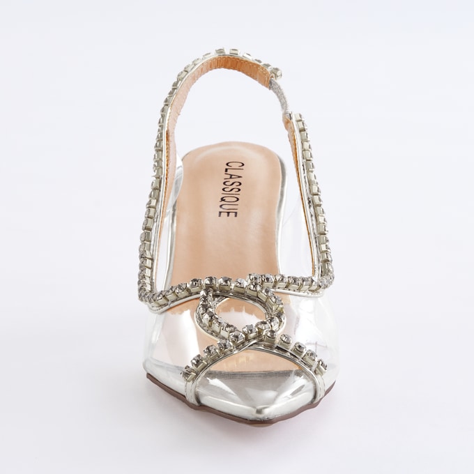 Classique Rhinestone Clear Lucite Pump for Women with Slingback Styling, , large