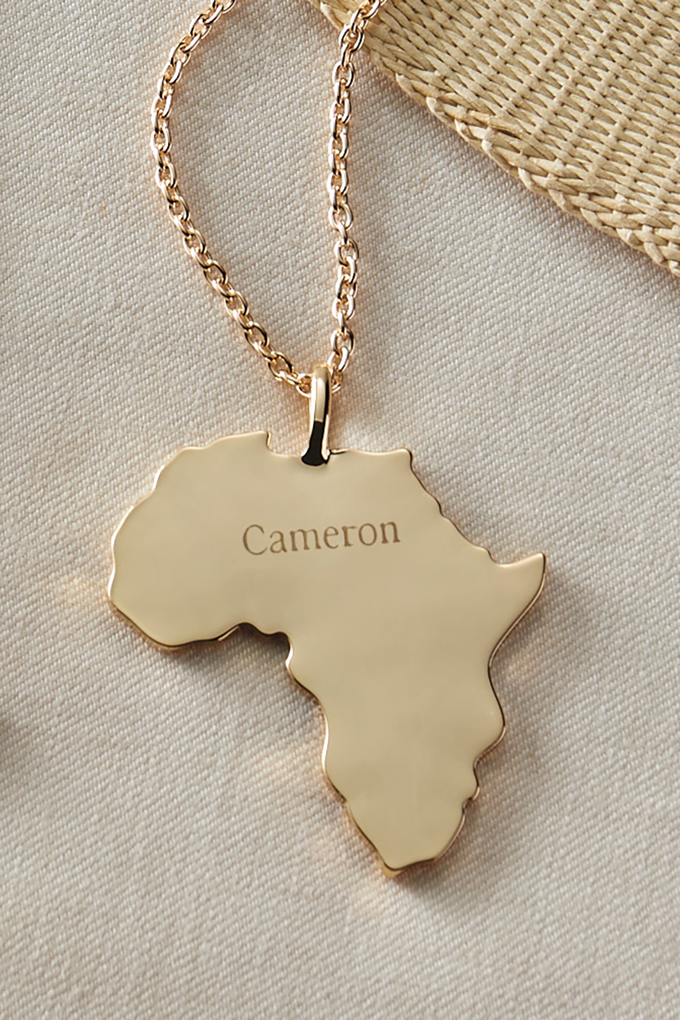 Personalized Unisex Africa Name Pendant Necklace, Goldtone, large
