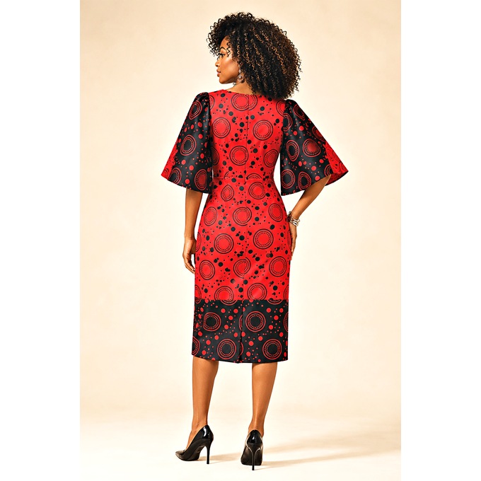 Neresia High-Contrast Midi-Sheath Dress with Flared Sleeve, , large
