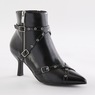 Stud & Buckle Faux Leather Bootie for Women with Grommet Straps and 2.75" Heel, , large