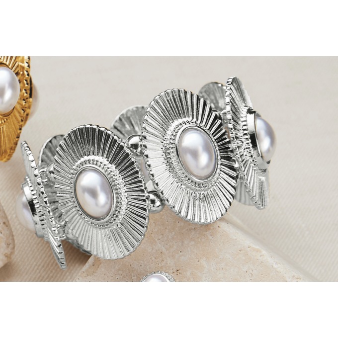Faux-Pearl Oval Stretch Bracelet, , large