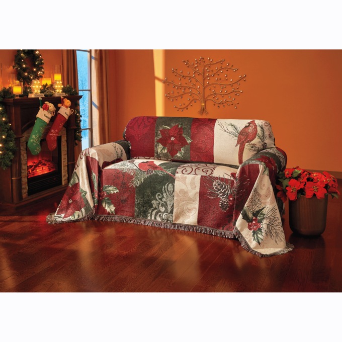 Christmas Tapestry Throw Furniture Cover, , large