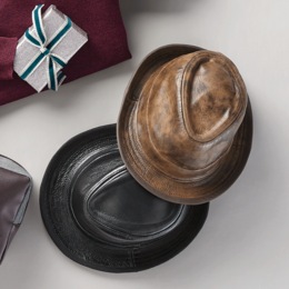 Leather Fedora, , large