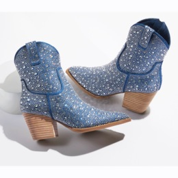 Denim Rhinestone Bootie, , large