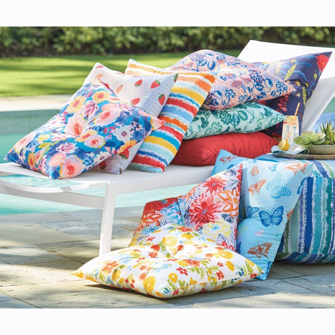 Button-Tufted Outdoor Pillow, , large
