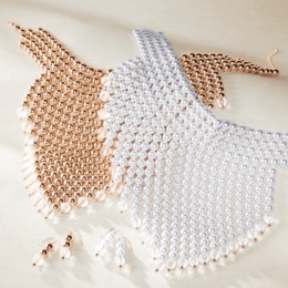 Beaded Fringe Choker Necklace and Earring Set, , large