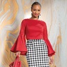 Zola Bell Sleeve Top with Pleated Ribbon Accents, , large