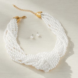Faux-Pearl Multi-Strand Knot Necklace &amp; Earrings Set, , large