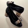 Mosaic Heel Women's Pump with Rhinestone & Stud Bow and Round 2" Heel, , large