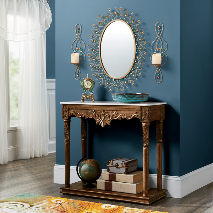 Carved Console Table with Marble, , large