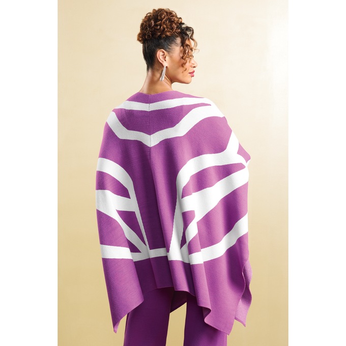 Kiora Open-Front Sweater Cape in Birdseye Jacquard Knit, , large