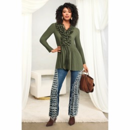 Aletta Ruffle Tunic &amp; Distressed Flare Jean, , large