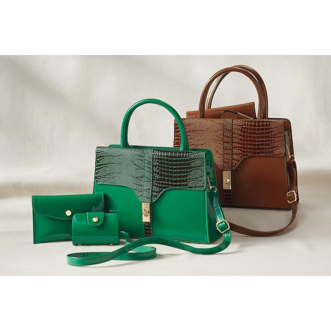 3-Piece Satchel Set with Croco Texture, , large