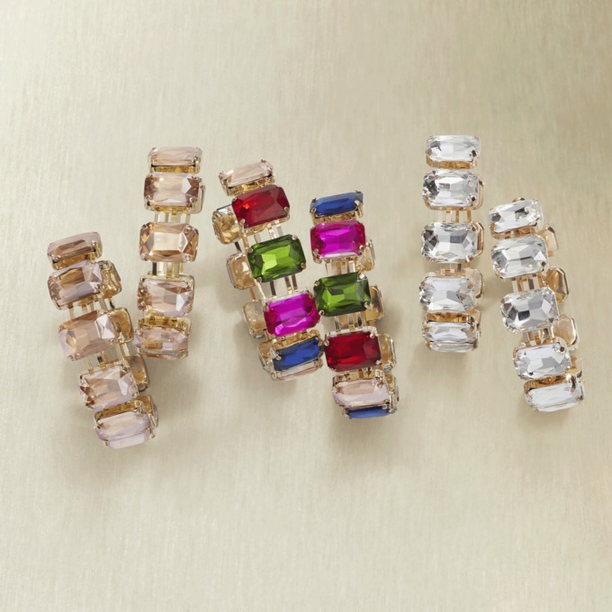 Goldtone Crystal Rectangle Hoops, , large
