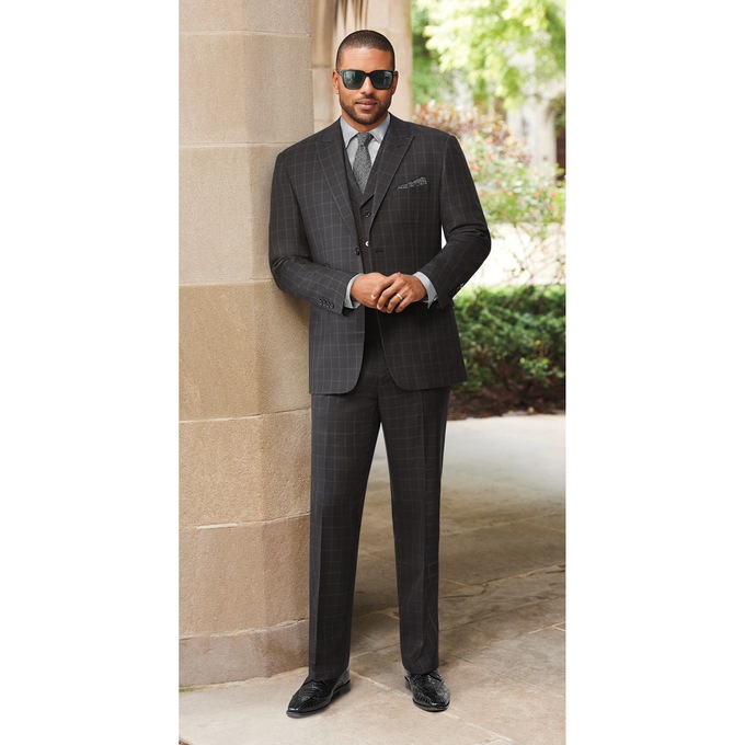 3-Piece Windowpane Plaid Suit, , large