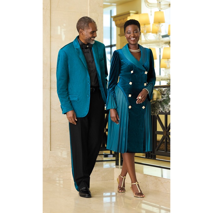 Claudine A-Line Velvet Dress &amp; Melvin Velvet Suit, , large