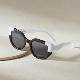 Black and White Colorblock Cat-Eye Sunglasses for Women, , large