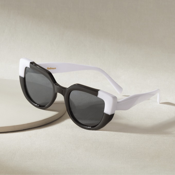 Black and White Colorblock Cat-Eye Sunglasses for Women, Black White, large