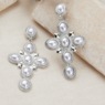 Faux-Pearl Cross Earrings, , large