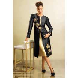 Placed Beaded Flower Jacket Dress, , large