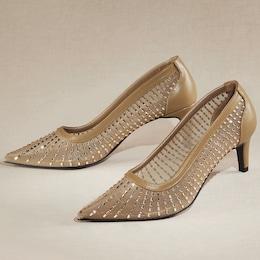 Classique Glitter Mesh Pump with Pointed Toe, , large