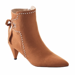 Studded Faux-Suede Bootie for Women with Decorative Tie and 2.5&rdquo; Cone Heel, , large
