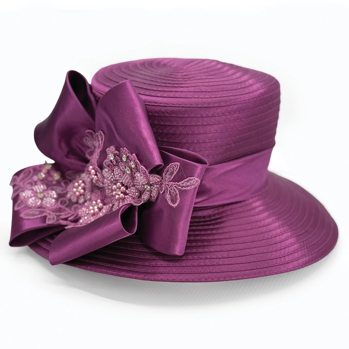 Giselle Hat with Pearls, Rhinestones and Sequins, Regal Purple, large