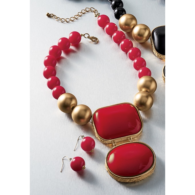 Geometric Ball Necklace and Earring Set, , large