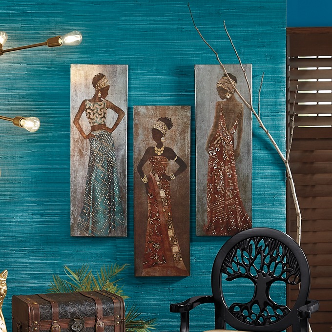 3-Piece Stylish African Lady Wall Art, , large