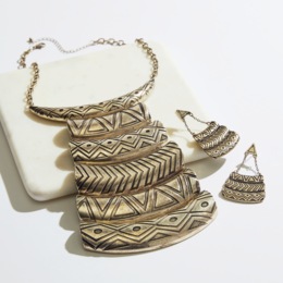 Ethnic Rows Goldtone Bib Necklace &amp; Earring Set, , large